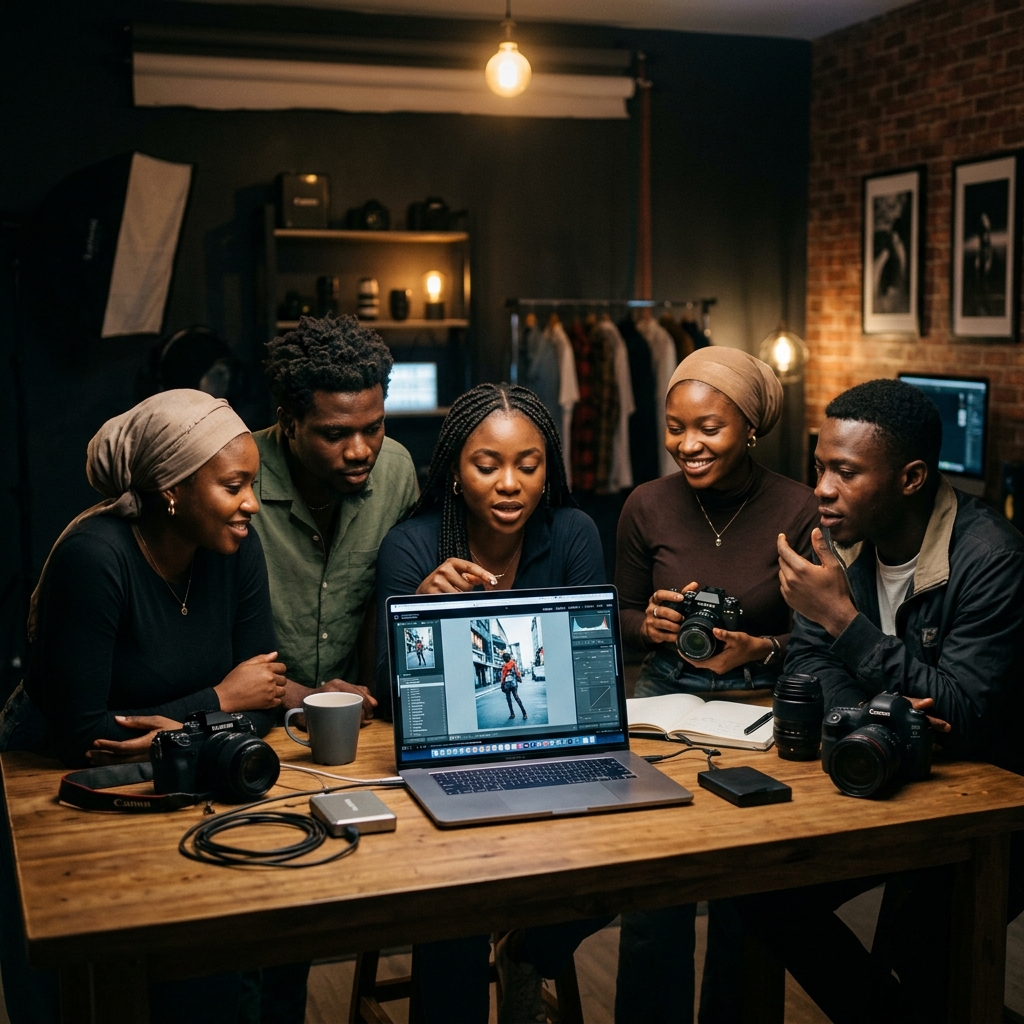 Students editing photos in studio